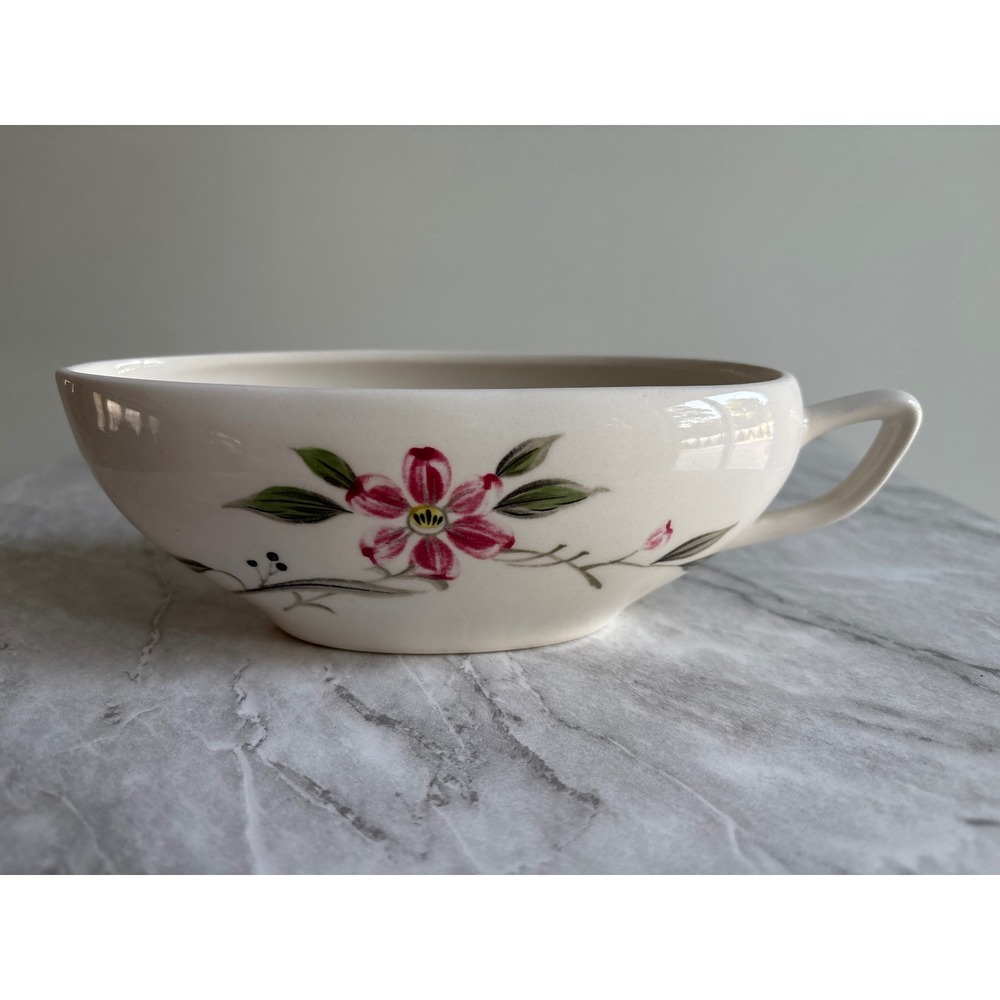 Vintage Ferrastone Gravy Boat Server Cream Excellent Hand Painted Camellia Japan
